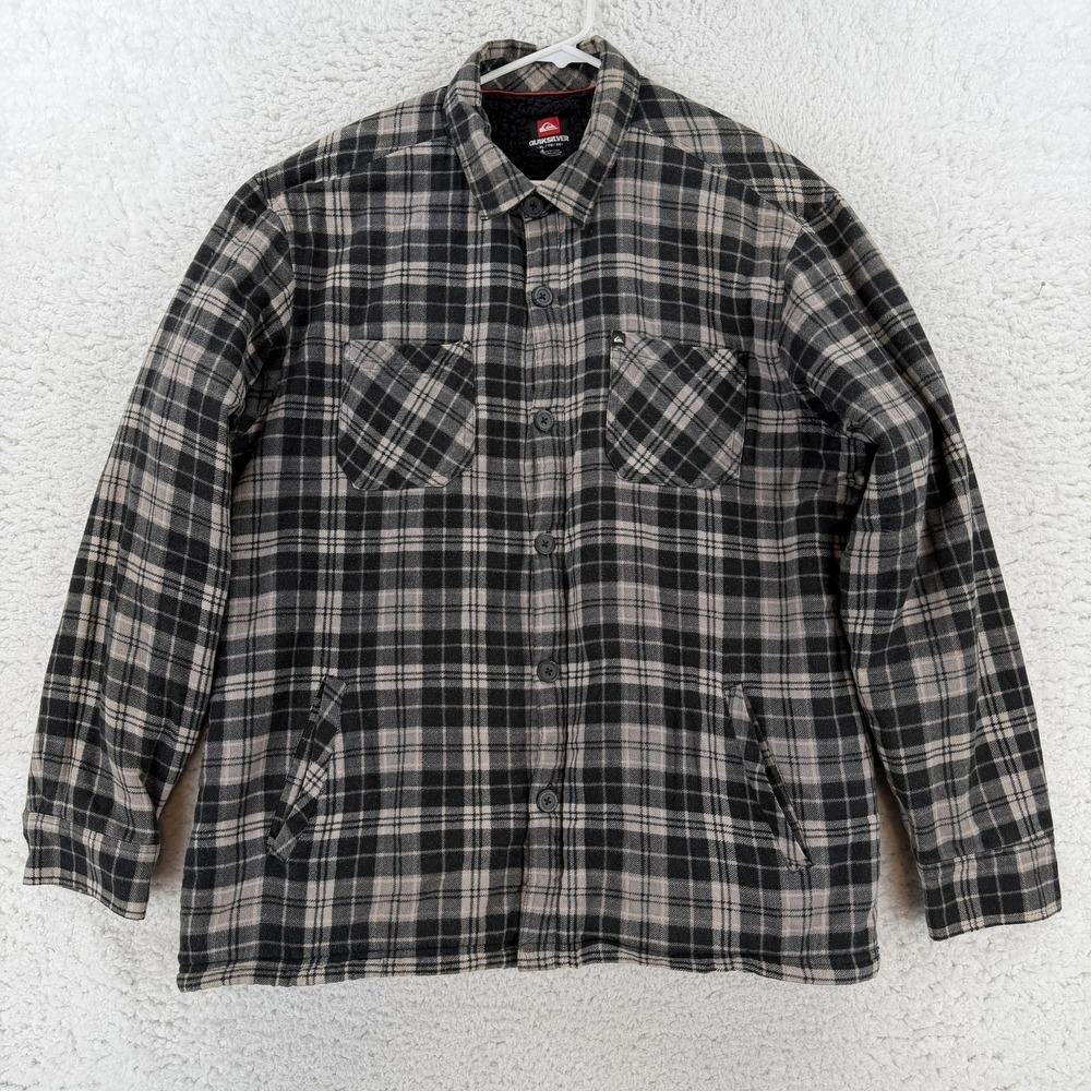 Quiksilver Mens XL Gray Plaid Sherpa Lined Flannel Shirt Jacket K109C00